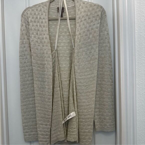 Chico's Easywear Textured Open-Front Cardigan in Beige and Gold 3 16 XL - Picture 5 of 9